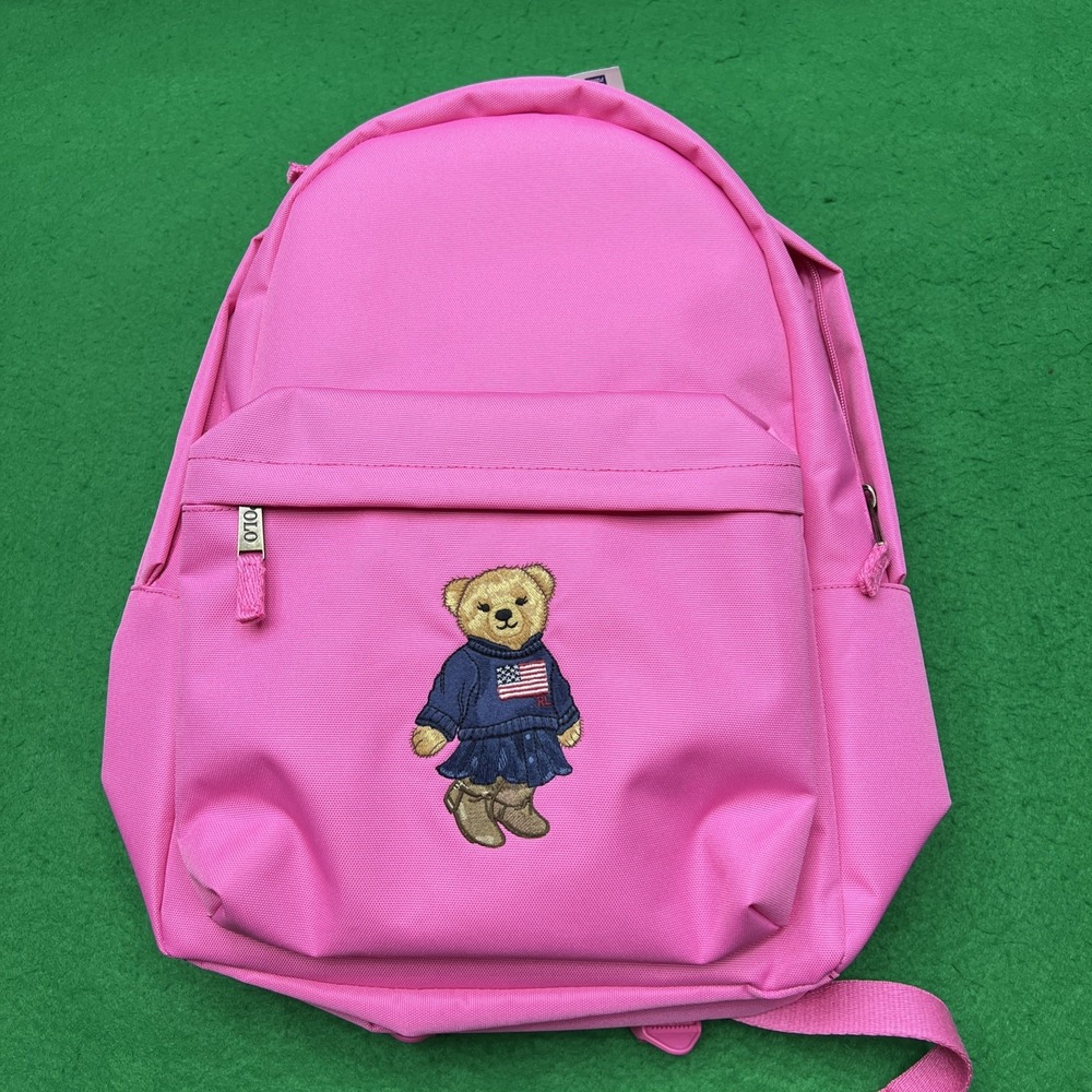 Polo Ralph Lauren Polo Bear Canvas RL School Backpack Pink Full Size Laptop